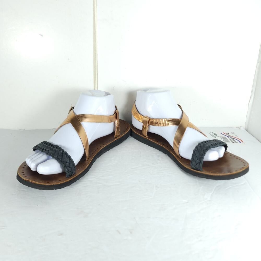 UGG Women's Jordyne US9 Leather Metallic Rose Copper Black Braided Sandals - Picture 6 of 16